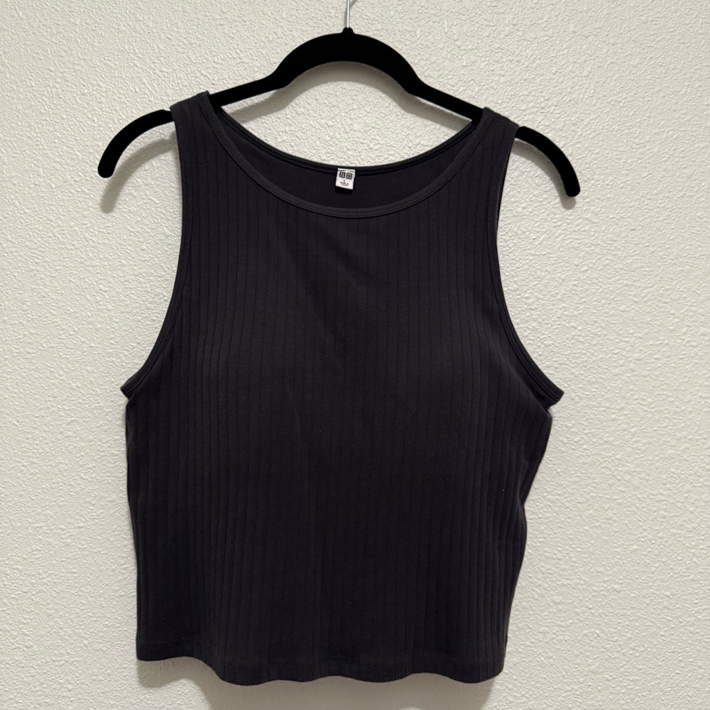 Uniqlo Ribbed Cropped Bra Top - Dark Gray - Large